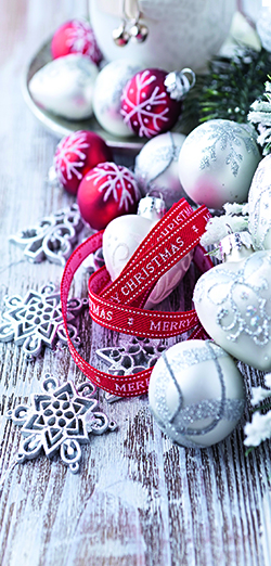 banner 'kerstballen zilver / rood'